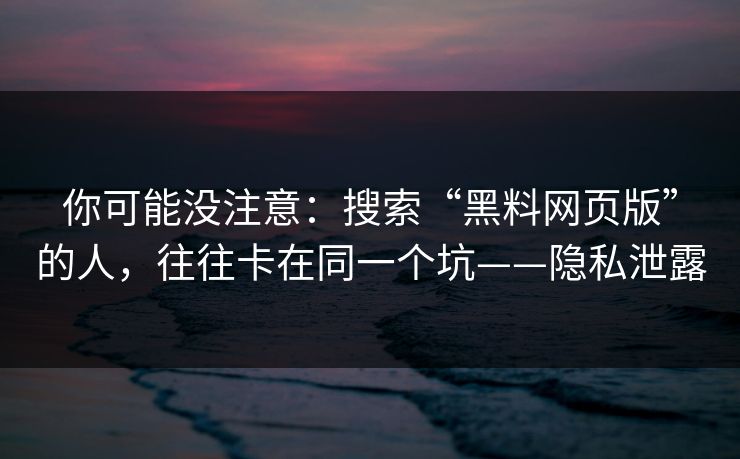 你可能没注意：搜索“黑料网页版”的人，往往卡在同一个坑——隐私泄露